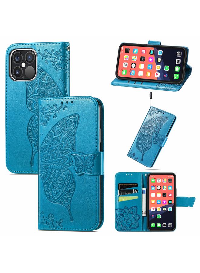 Zaboon Case For iPhone 13 Pro Butterfly Love Flower Embossed Horizontal Flip Leather Case with Bracket / Card Slot / Wallet / Lanyard - Image 1