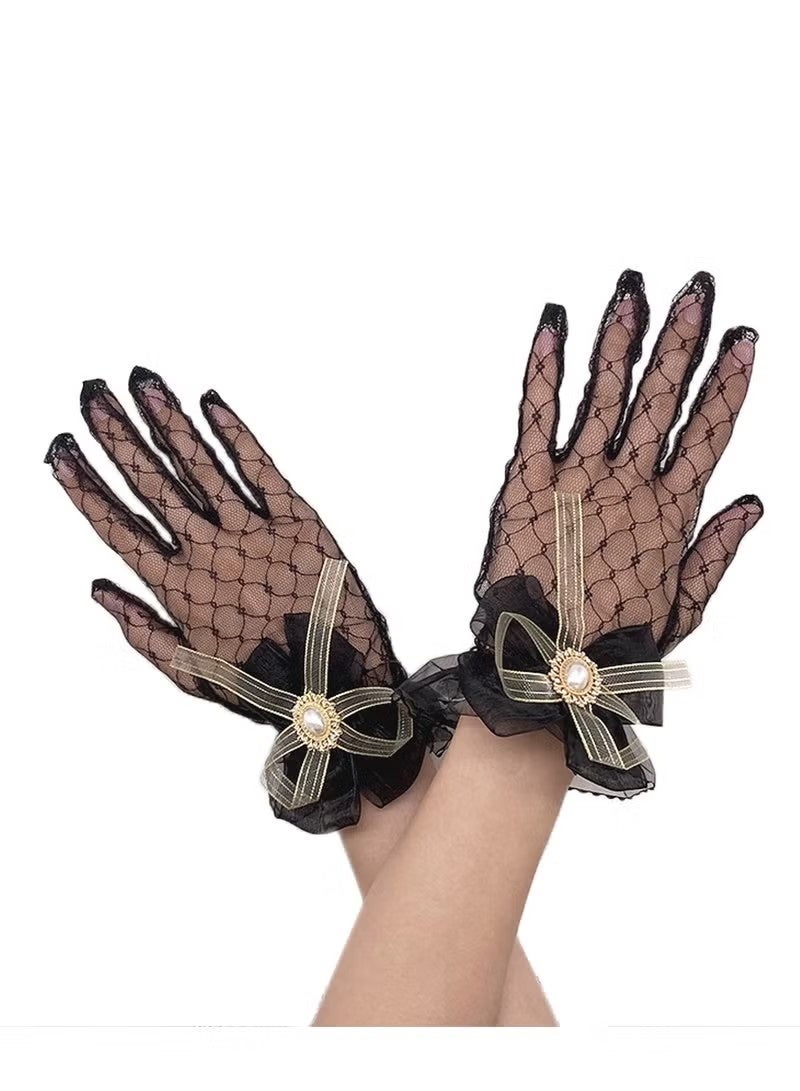 1920s Tea Party Gloves for Women Lace Gloves Mesh Gloves Elegant Short Vintage Bow Short Prom Glove Evening Elegant Accessories for Wedding - Image 5