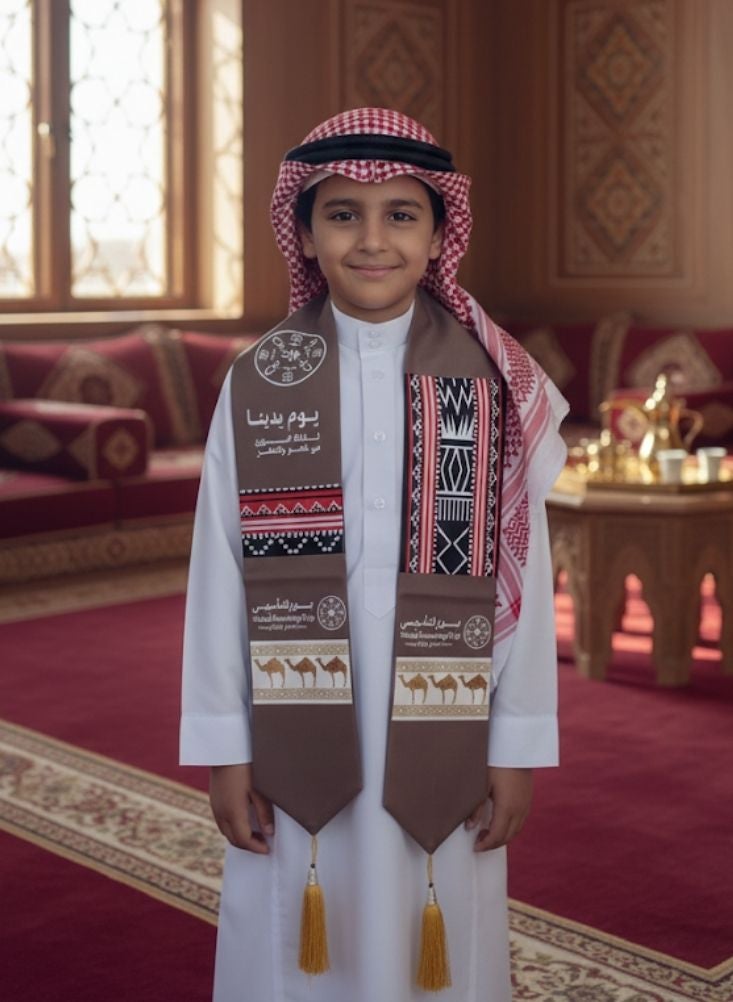 بريميم وشاح تراثي للأطفال بمناسبة يوم تأسيس المملكة العربية السعودية - وشاح ثقافي تقليدي يُستخدم في الاحتفالات الوطنية وجلسات التصوير - Image 2