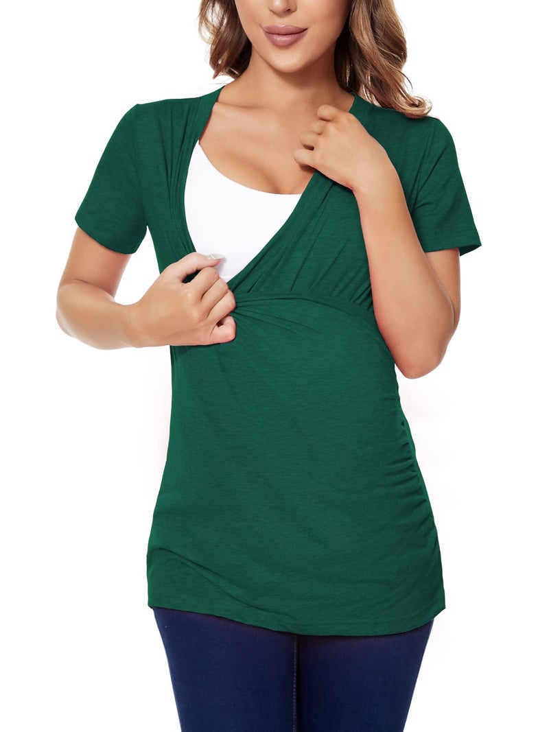 Liu & Qu Women's Maternity Nursing Tops, Layered Wrap for Breastfeeding, V-Neck Short Sleeve Tee Shirts 3 Packs - Image 3