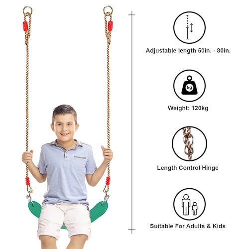 Shopster Kids Flexible Swing Seat Heavy Duty with Adjustable 79" Rope - Playground Swing Set Accessories with Snap Hooks (Colours May Vary) - Image 2