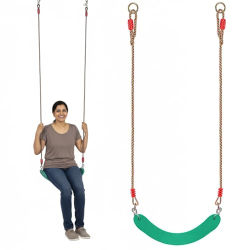 Shopster Kids Flexible Swing Seat Heavy Duty with Adjustable 79" Rope - Playground Swing Set Accessories with Snap Hooks (Colours May Vary) - Image 1