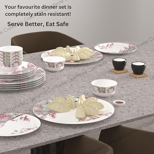 Castleite Piccolo 18 Pieces Melamine Dinner Set - Elegant, Break & Stain Resistant, Designer Crockery Dinnerware in Exclusive Edgy Square Shape for Your own Home Kitchen or Gifting (Rouge Blush) - Image 4