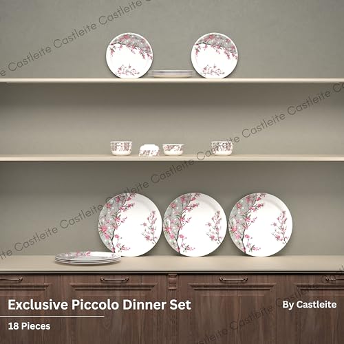 Castleite Piccolo 18 Pieces Melamine Dinner Set - Elegant, Break & Stain Resistant, Designer Crockery Dinnerware in Exclusive Edgy Square Shape for Your own Home Kitchen or Gifting (Rouge Blush) - Image 2