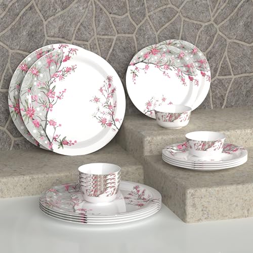 Castleite Piccolo 18 Pieces Melamine Dinner Set - Elegant, Break & Stain Resistant, Designer Crockery Dinnerware in Exclusive Edgy Square Shape for Your own Home Kitchen or Gifting (Rouge Blush) - Image 1
