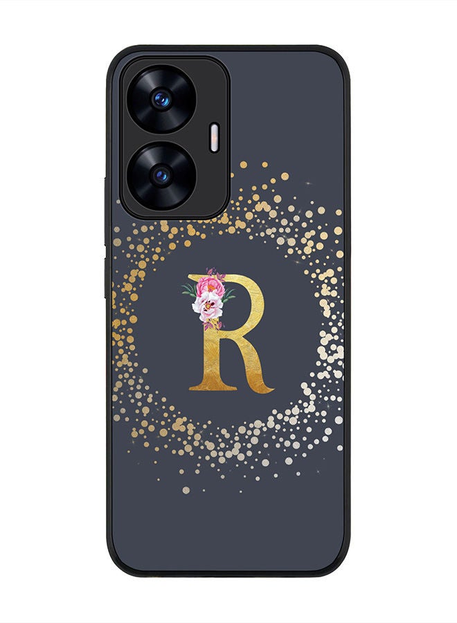 Stylizedd Rugged Black edge case for Realme C55 4G Slim fit Soft Case Flexible Rubber Edges Anti Drop TPU Cover -  Custom Monogram Initial Letter Floral Pattern Alphabet - R  (Grey ) - Image 1