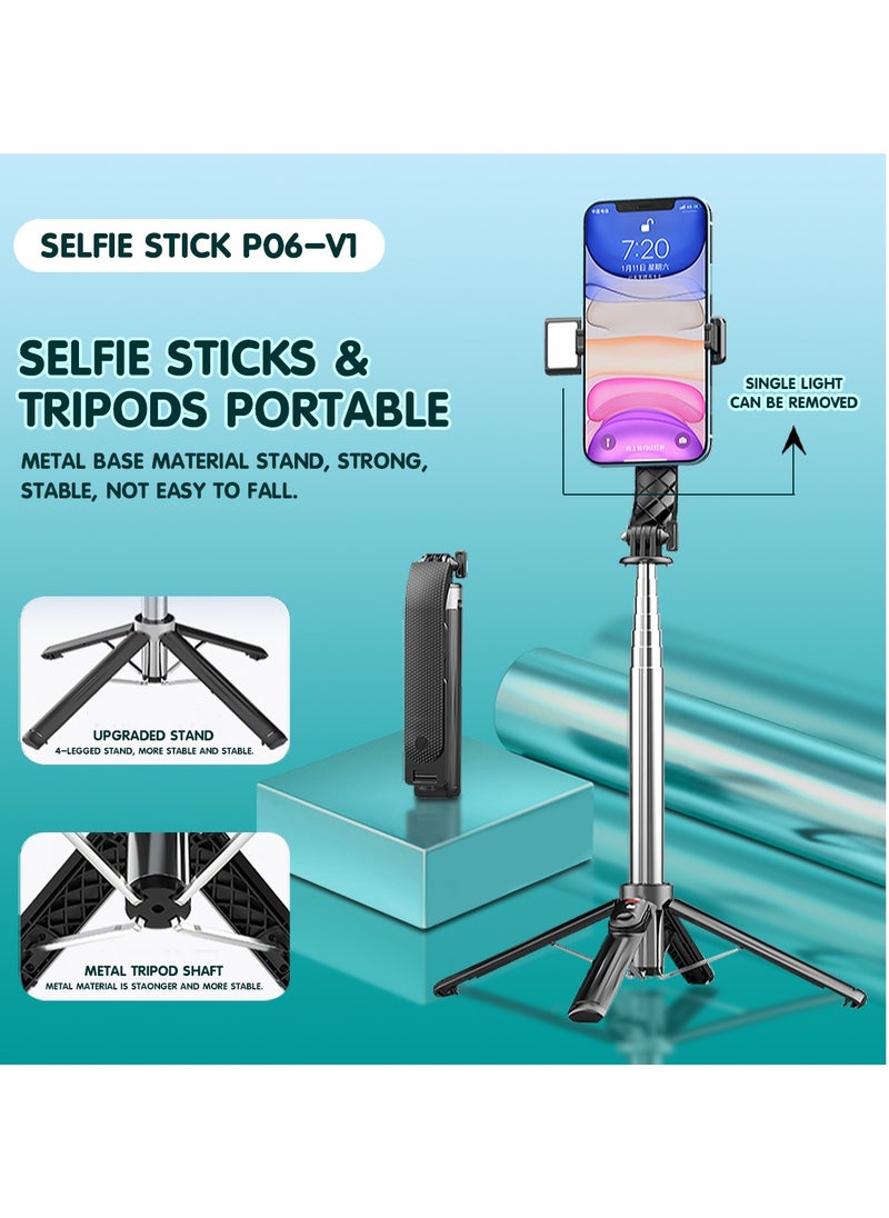 Generic Bluetooth Mobile Phone Selfie Extension Rod, Selfie Rod With Quadripod, Foldable Mobile Phone Selfie Rod With Fill Light, Aluminum Alloy Live Mobile Phone Holder Can Be Extended To 1 Meter, Compatible With Iphone, Samsung, Huawei  - Image 2