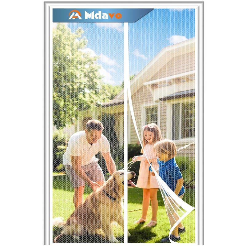 Mdavo Magnetic Screen Door,Self Sealing Magnets, Easy Install Screen Doors with Magnets,Pet & Kid Friendly- Fits Doors up to 36 x 80 Inches White - Image 1