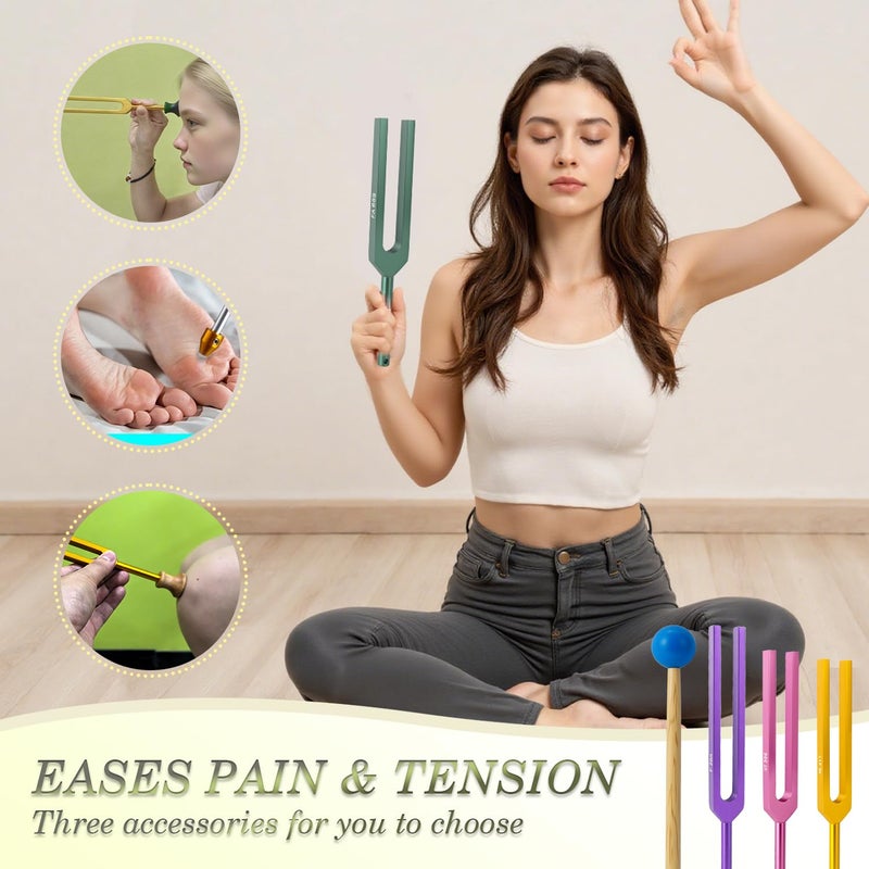 Hugbow مجموعة هوجبو 10 قطع من شوكات التوليف غير المثقلة للشفاء، شوكات التوليف متعددة الألوان، شوكات التوليف من سبائك الألمنيوم مع مُنشط وأقدام (174-963Hz) للشفاء الصوتي - Image 2
