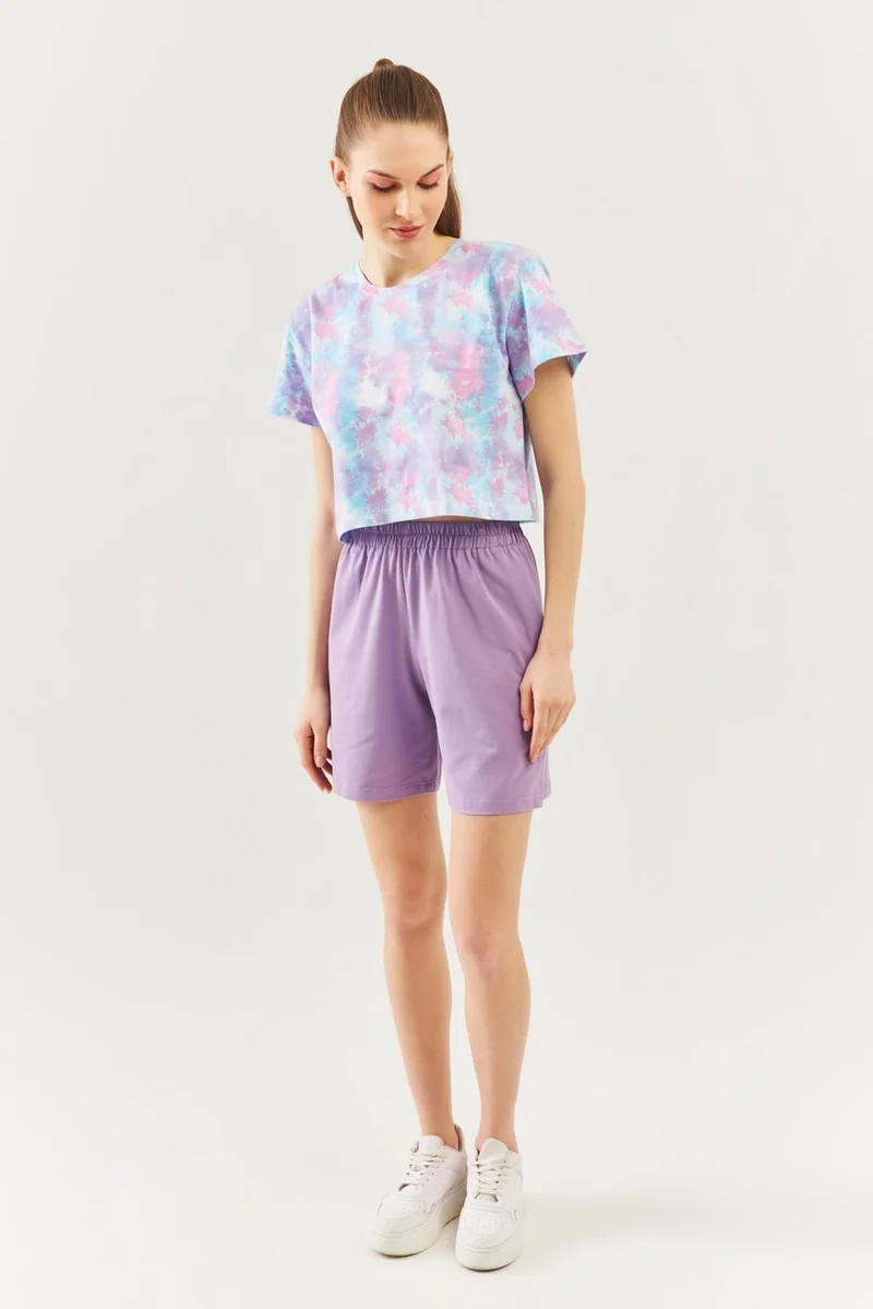 بوتيكجيز Batik Aqua Oversize Comfortable 100% Cotton Combed Crew Neck Short Sleeve Basic Crop T-Shirt