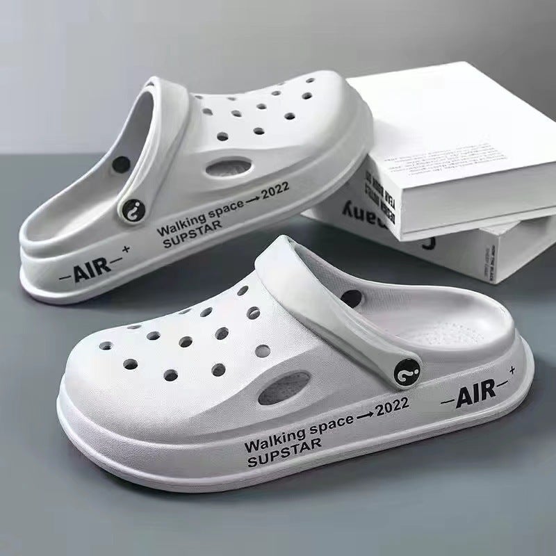 Fashion couple mens hole shoes student nurse Baotou drag indoor beach wear-resistant deodorant non-slip soft bottom wholesale Gray-nude shoes