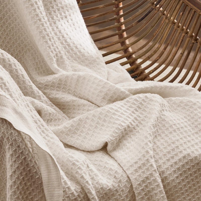 Bedsure Gentlesoft 100% Cotton Throw Blanket for Couch 50x70 inches - Breathable and Soft for Spring Summer, Waffle Weave Throw Blanket for Office, Light Beige - Image 4
