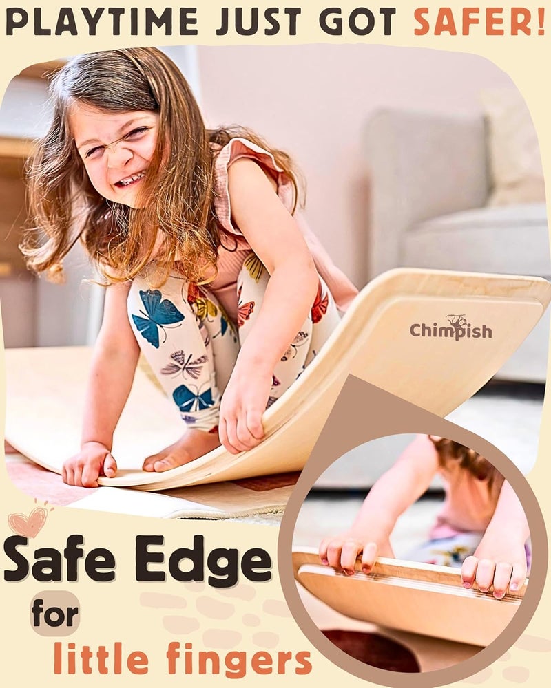 Chimpish Wooden Balance Board - 37 inch Finger Safe Wobble Board for Toddlers, Wooden Balance Board for Kids - Image 2