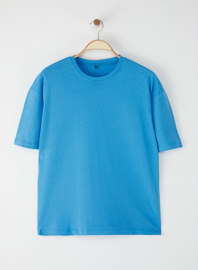 trendyol Dark Blue Oversize/Wide Cut 100% T-Shirt - Image 2