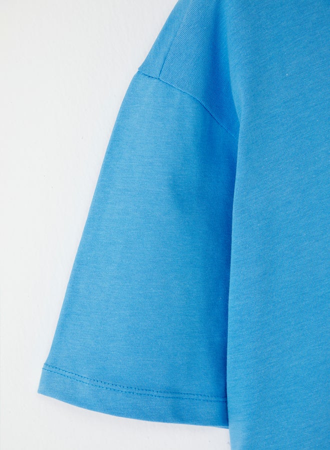 trendyol Dark Blue Oversize/Wide Cut 100% T-Shirt - Image 4