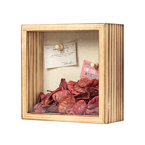Increased Fire Shadow Box Frame 6x6 Shadow Box Display Case with Linen Back of Awards Memorabilia Flower, Pictures, Keepsakes、Bouquet、Medals and More Photos Memory Box - Image 1