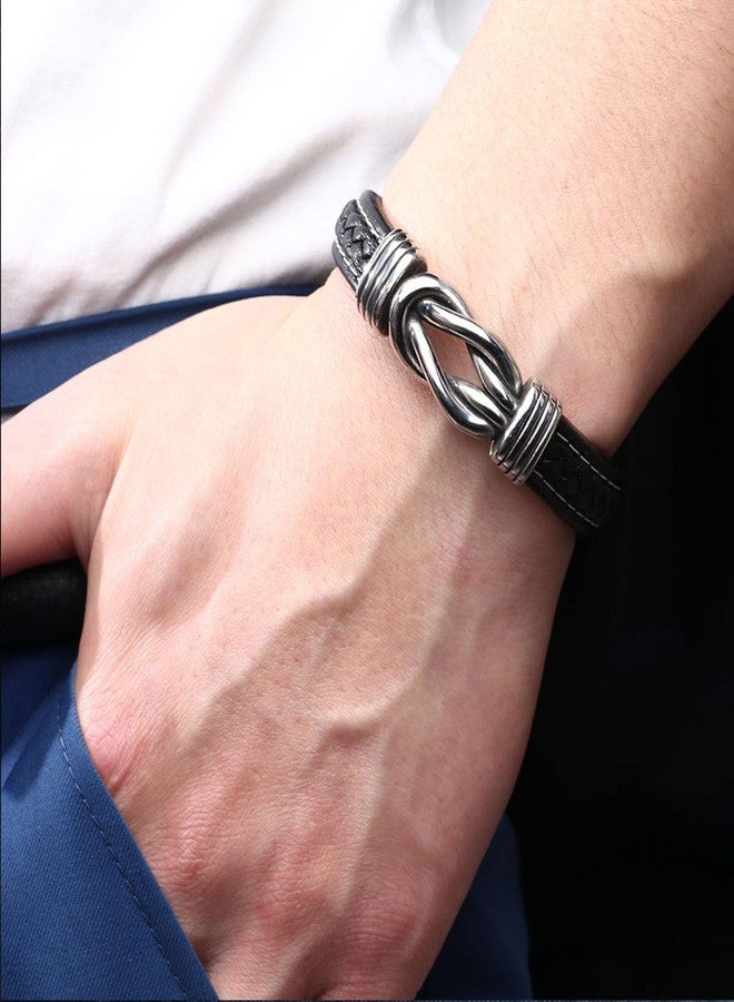 BlingNook Son's Infinity Knot Bracelet, To My Son Infinity Knot Leather Bracelet From Mom Forever Linked Together Bracelets for My Son Stainless Steel Engraved Jewelry for Birthday Christmas (love my son) - Image 3