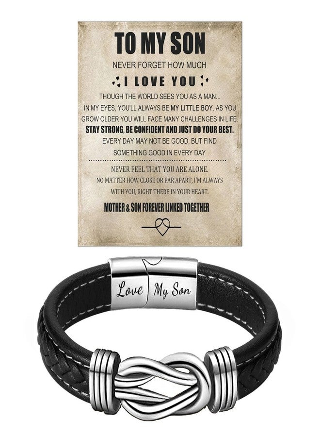 BlingNook Son's Infinity Knot Bracelet, To My Son Infinity Knot Leather Bracelet From Mom Forever Linked Together Bracelets for My Son Stainless Steel Engraved Jewelry for Birthday Christmas (love my son) - Image 1