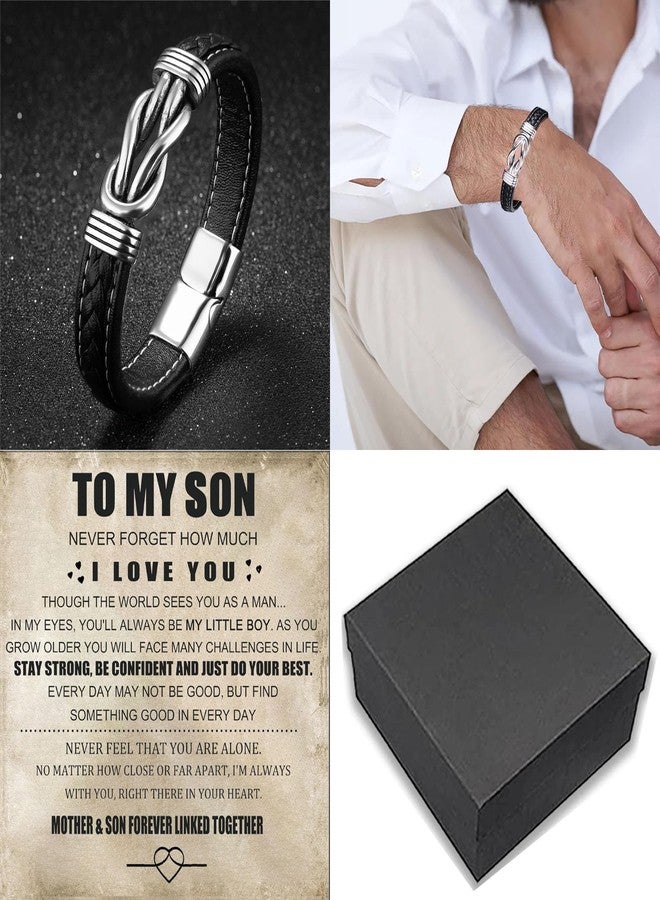 BlingNook Son's Infinity Knot Bracelet, To My Son Infinity Knot Leather Bracelet From Mom Forever Linked Together Bracelets for My Son Stainless Steel Engraved Jewelry for Birthday Christmas (love my son) - Image 5
