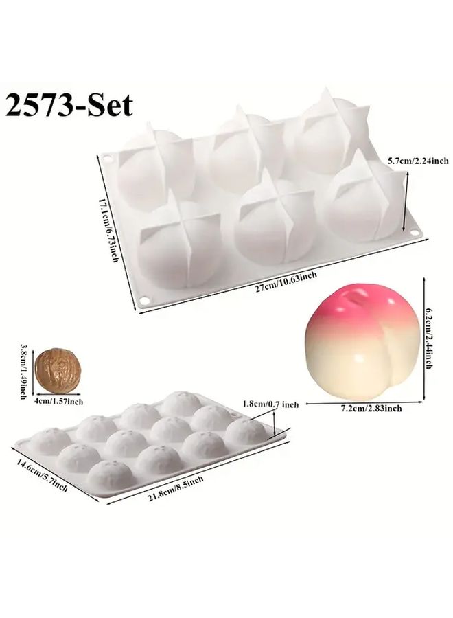 Set of 2 Fruit Shaped Silicone Molds 6 Large Peach With Core. - Image 3