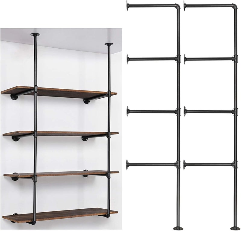 ليانترال رف أنابيب حديدية صناعي مثبت على الحائط من LIANTRAL، رف كتب مفتوح DIY، أرفف تخزين رجعية، حامل تعليق أنابيب (4 طبقات ×2، أسود) - Image 1