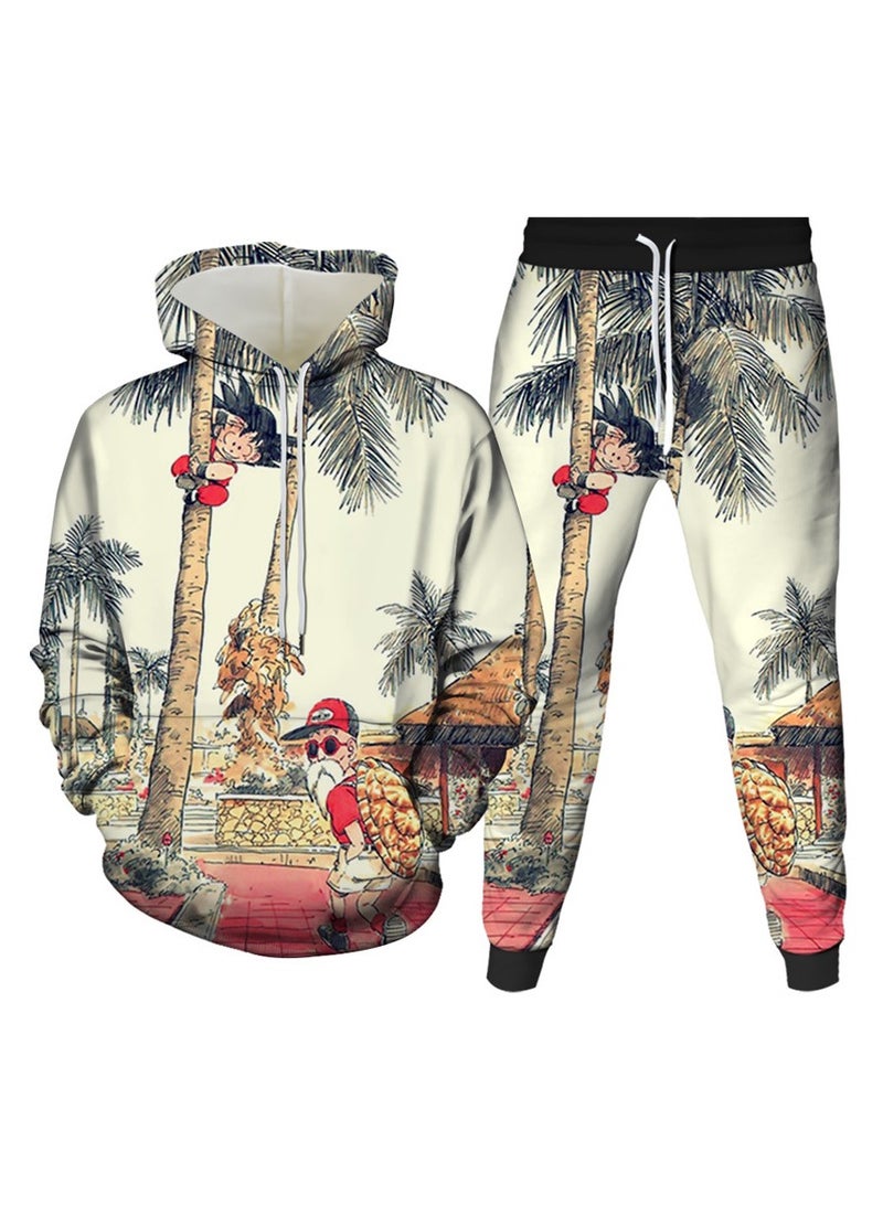 KUYING New Dragon Ball Print Hooded Pullover Ankle Binding Pants Sports Two-Piece Set  - Image 1