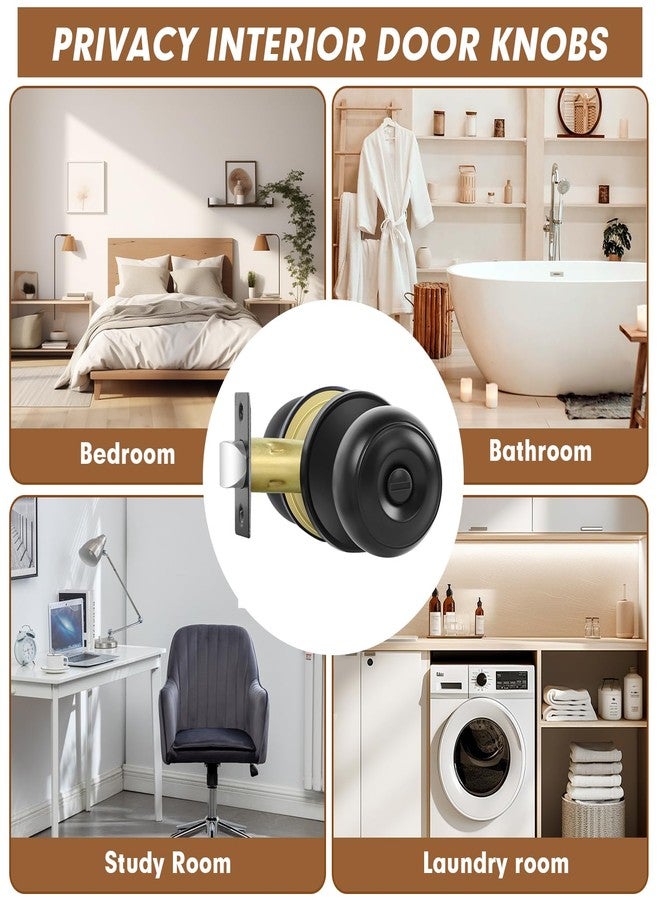 RAZCC Privacy Door Knobs, 8 Pack Matte Black Door Knobs with Lock, Bed and Bath Door Knob Interior Keyless Locksets, Round Door Handles Reversible for Left Right Handed Doors - Image 3