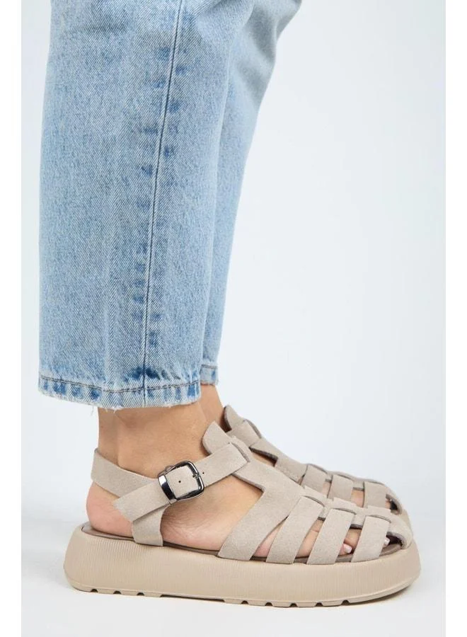 Manijero  Rosa Women's Genuine Leather Buckle Beige Sandal. for Women | Best Price UAE