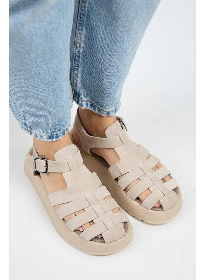 Manijero  Rosa Women's Genuine Leather Buckle Beige Sandal. for Women | Best Price UAE