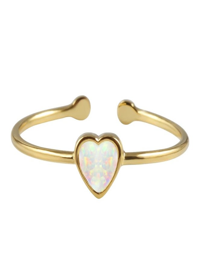 MUSTHAVE 18K Yellow Gold Plated Heart Opal Ring, White Opal Ring, Adjustable Size, Stacking Ring - Image 1