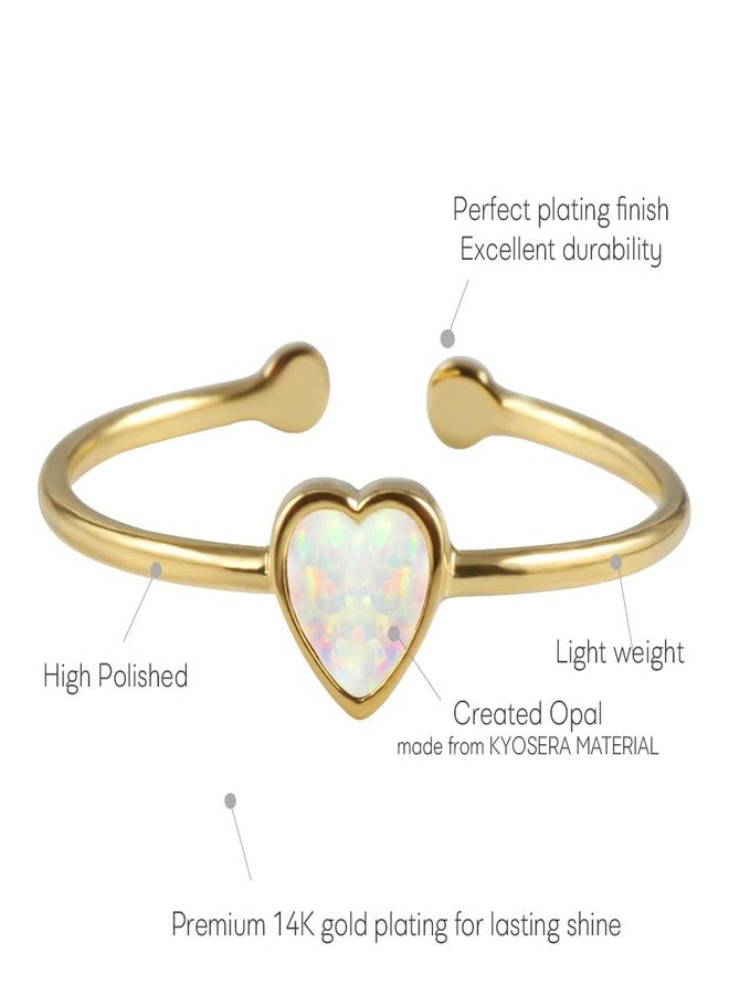 MUSTHAVE 18K Yellow Gold Plated Heart Opal Ring, White Opal Ring, Adjustable Size, Stacking Ring - Image 3
