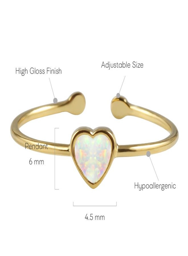 MUSTHAVE 18K Yellow Gold Plated Heart Opal Ring, White Opal Ring, Adjustable Size, Stacking Ring - Image 2