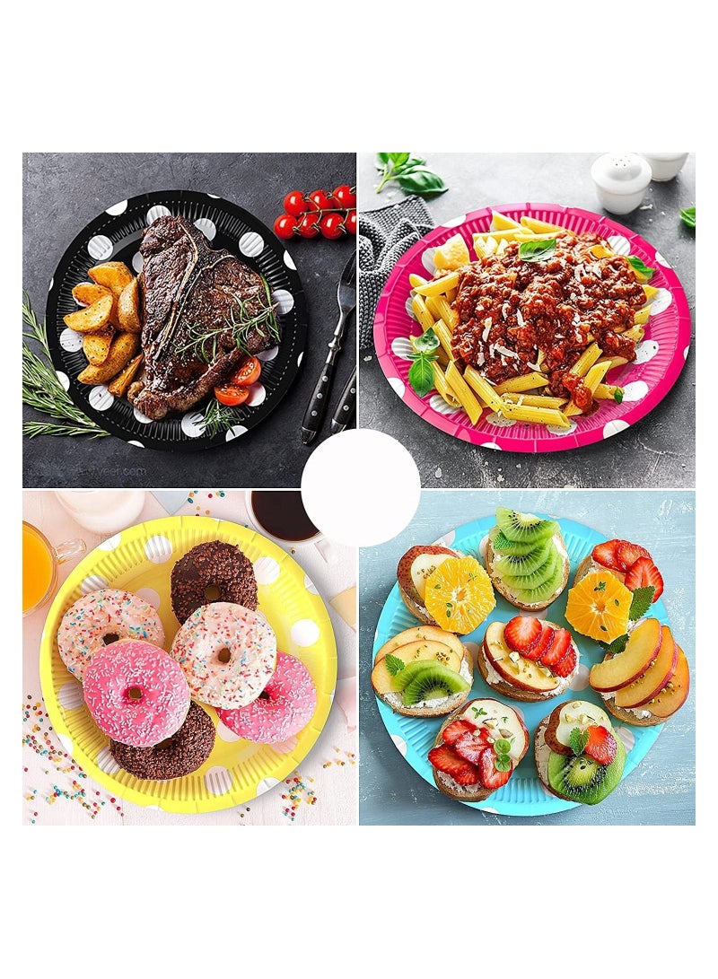 شو وو 100PCS Disposable Paper Plates(7 inch), Colored Party Plates Wedding Tableware Bulk Plate Packs Dessert Set Appetizer Dishware Festive for Cake Salad - Image 3