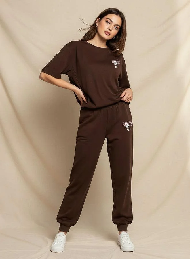SP Characters  Mid-Rise Joggers with Peanuts Print for Women | Best Price UAE