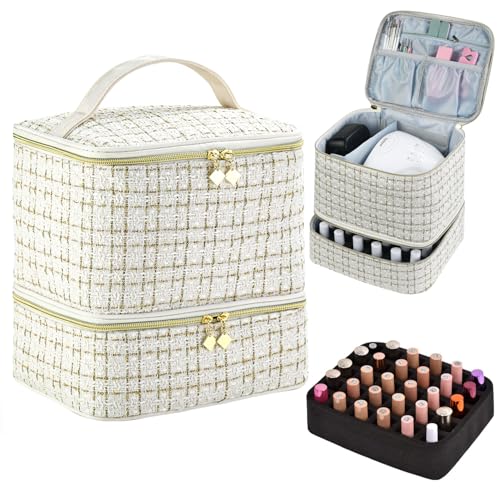 CTWWFS Nail Polish Organizer and Nail Lamp Case Nail Kit Organizer Holds 30 Bottles 15ml 05 floz and a Nail Lamp Nail Polish Carrying Case with Manicure Tools Storage Sections AWhite - Image 1