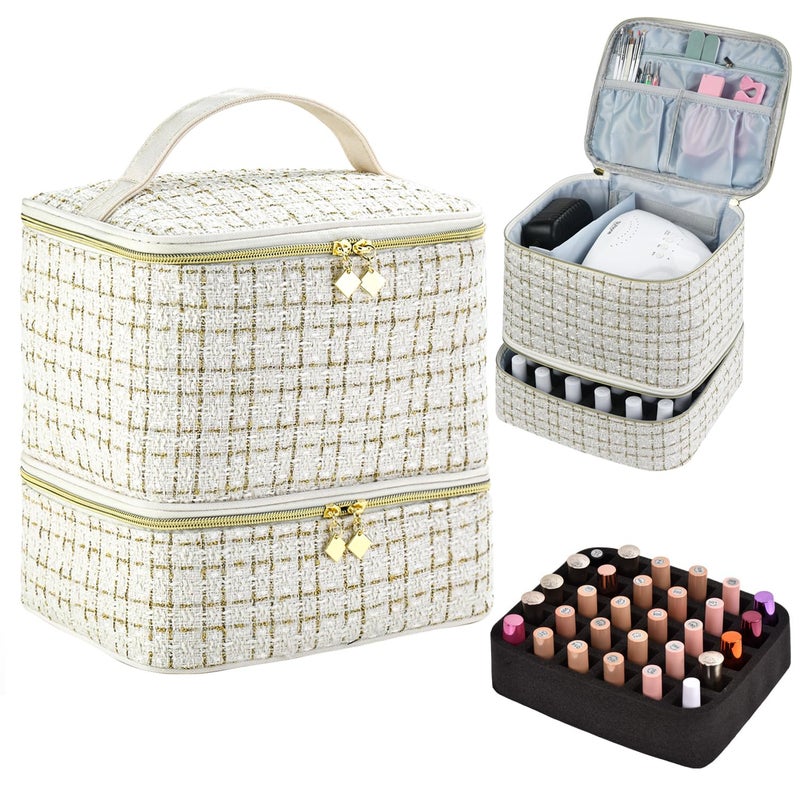 CTWWFS Nail Polish Organizer and Nail Lamp Case Nail Kit Organizer Holds 30 Bottles 15ml 05 floz and a Nail Lamp Nail Polish Carrying Case with Manicure Tools Storage Sections AWhite - Image 2