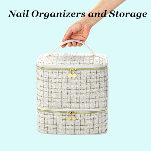 CTWWFS Nail Polish Organizer and Nail Lamp Case Nail Kit Organizer Holds 30 Bottles 15ml 05 floz and a Nail Lamp Nail Polish Carrying Case with Manicure Tools Storage Sections AWhite - Image 3