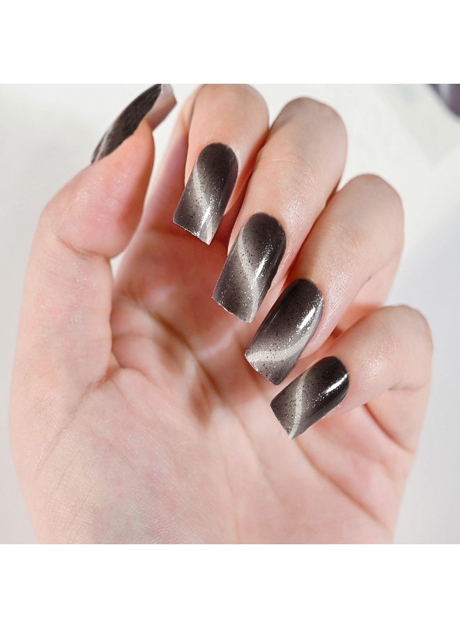 16PCS Cat Eye Glitter UV Gel Nail Stickers Semi Cured LED UV Lamp Nail Art Waterproof Long Lasting Includes Nail File Cuticle Stick and Card for DIY Nail Design Dubai Salon Party Nails - Image 2