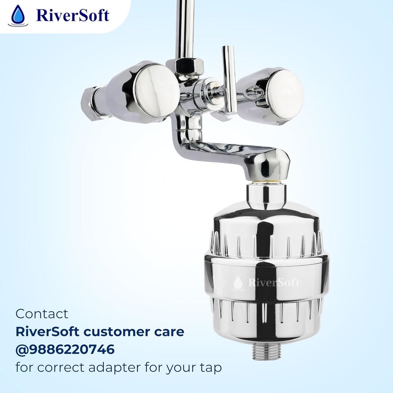 RiverSoft Bliss 15 shower and tap filter for high hardness | Water softener for bathroom | Hard water filter for tap (Chrome) - Image 2