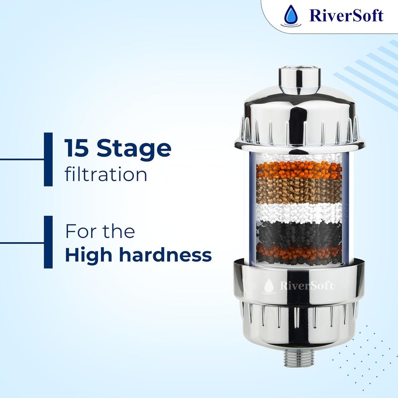 RiverSoft Bliss 15 shower and tap filter for high hardness | Water softener for bathroom | Hard water filter for tap (Chrome) - Image 3