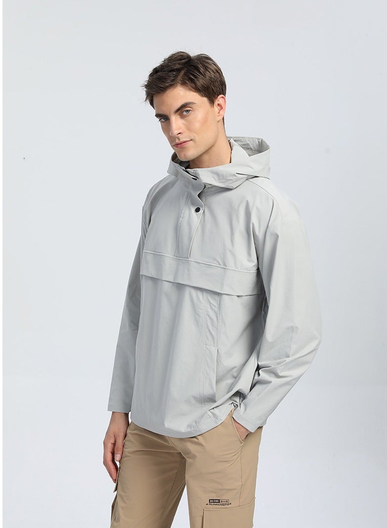 NIBEMINENT Outdoor Ventures Rain Jacket for Men Waterproof Pullover Lightweight Hooded Windbreaker Outdoor Raincoat Packaway Breathable Windproof Shell Jacket for Travelling, Camping, Running, Hiking  - Image 4