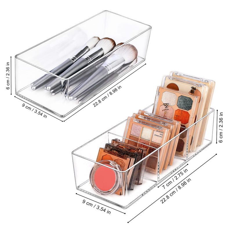 JessLab Acrylic Organizer, 2PK Cube Sections Makeup Organizer for Drawer, Makeup Organizer for Vanity, Countertop, Bathroom, Kitchen and Cabinet Storage(1+3 Compartment) - Image 2