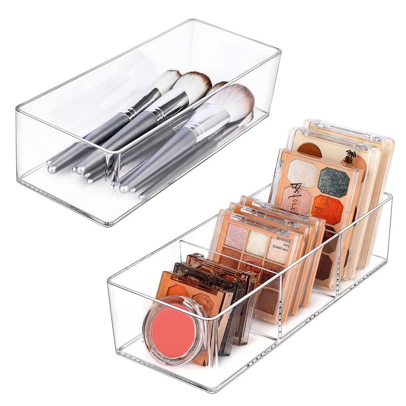 JessLab Acrylic Organizer, 2PK Cube Sections Makeup Organizer for Drawer, Makeup Organizer for Vanity, Countertop, Bathroom, Kitchen and Cabinet Storage(1+3 Compartment) - Image 1
