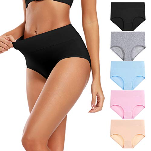 Molasus Women's Soft Cotton Underwear Briefs High Waisted Postpartum Panties Ladies Full Coverage Plus Size Underpants Pack of 5,Size 8 - Image 1