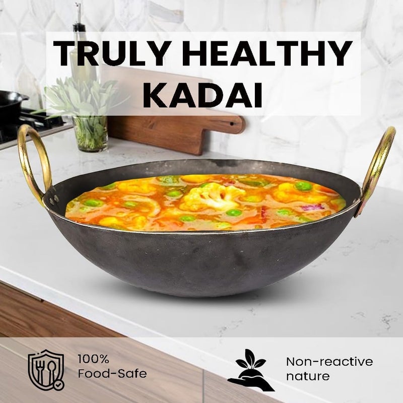 Shopsidex Shopsidex Heavy Base Iron Kadhai Kadai with Handle for Kitchen Deep Frying Kadai Free Stainless Steel Scrubber 3 Litter - Image 5