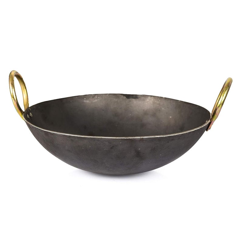 Shopsidex Shopsidex Heavy Base Iron Kadhai Kadai with Handle for Kitchen Deep Frying Kadai Free Stainless Steel Scrubber 3 Litter - Image 2