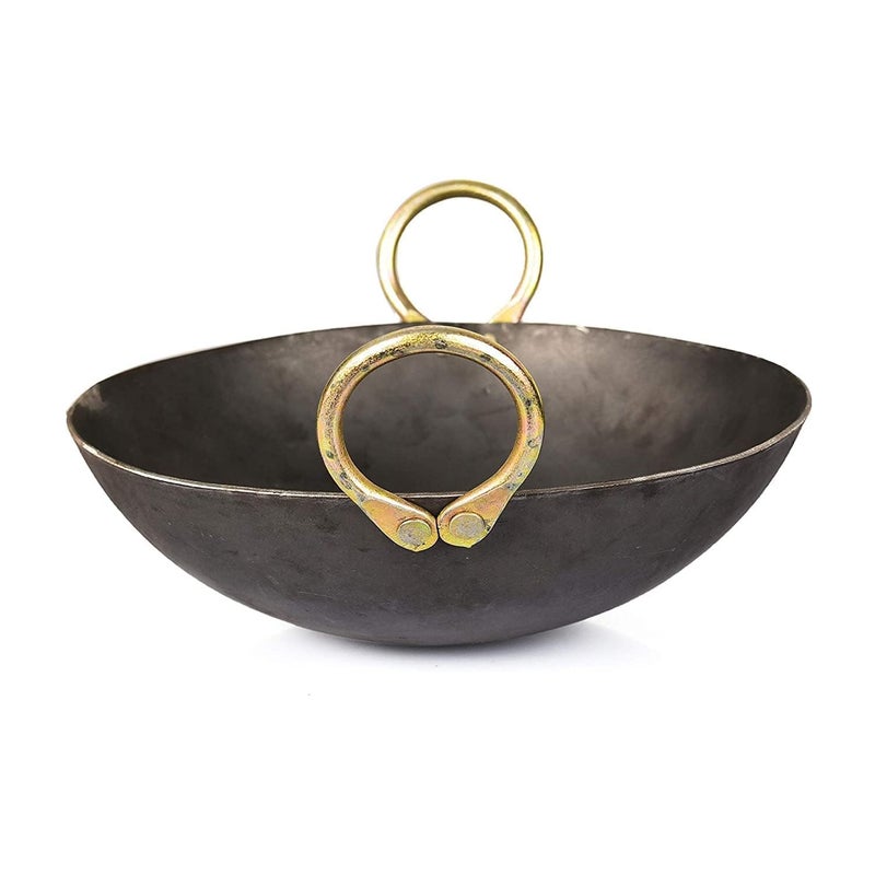 Shopsidex Shopsidex Heavy Base Iron Kadhai Kadai with Handle for Kitchen Deep Frying Kadai Free Stainless Steel Scrubber 3 Litter - Image 1