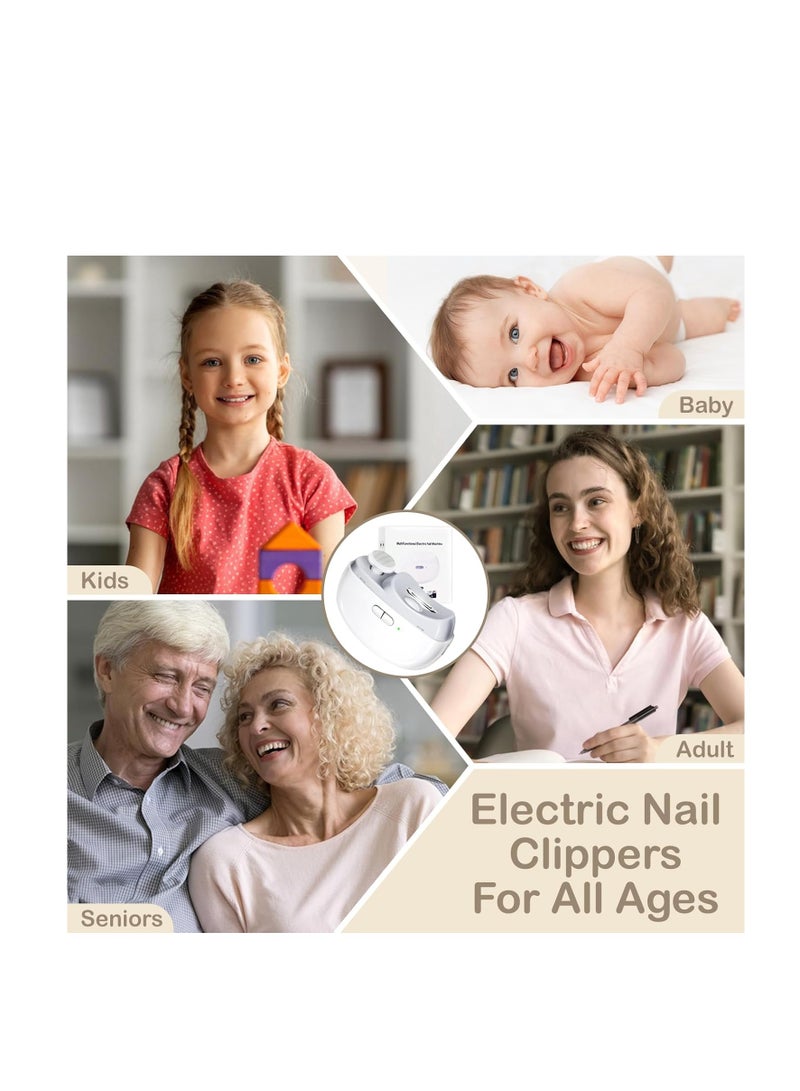 Electric Nail Clipper, 2-in-1 Electric Polishing Automatic Nail Clippers Pro with Light Trimmer, Nail Cutter Manicure for Baby Elderly Care Tools, Nail Trimmer, Electric Polishing Nail Clipper (White) - Image 4