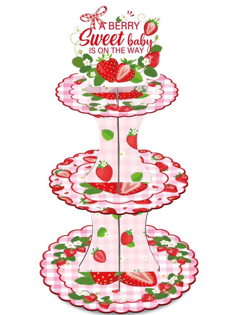 Keluna Strawberry Baby Shower Party Decorations - 3 Tier A Berry Sweet Baby is On The Way Shortcake Party Favor Supplies Sweet Berry Themed Cupcake Stand Birthday Decor for Kids Girl Decorations - Image 1