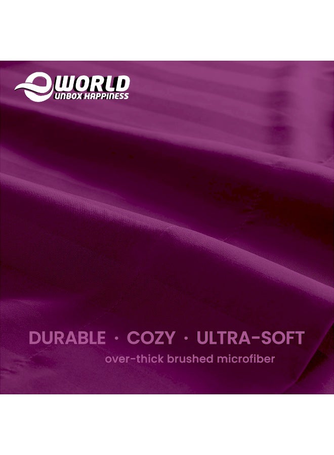 Eworld 4-Piece Luxury King Size Purple Striped Bedding Set Includes 1 Duvet Cover (220x240cm), 1 Fitted Bed Sheet (200x200+30cm), and 2 Pillow Cases (48x74+5cm) for Ultimate Hotel-Inspired Sophistication - Image 3